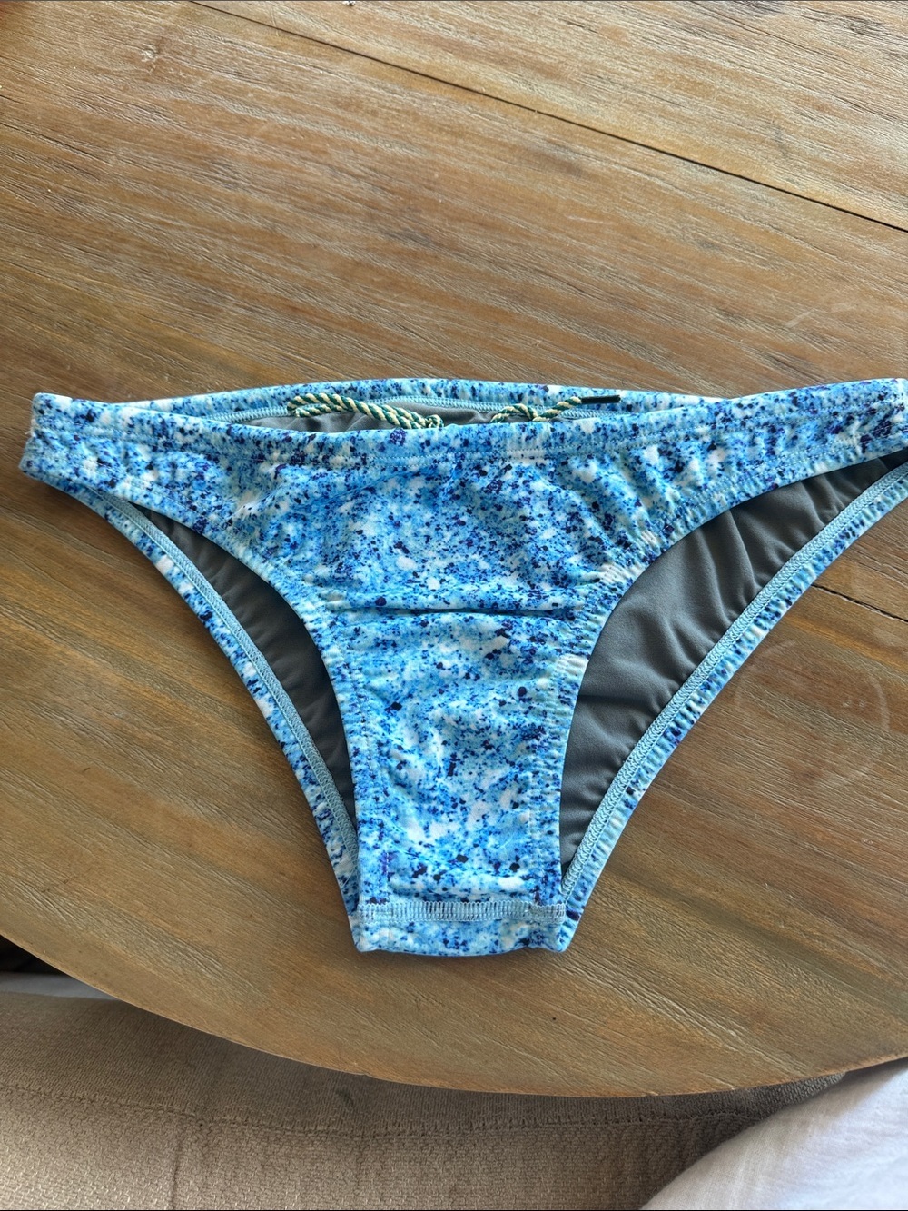 Jolyn Clothing Gray Swim Bottom with Blue Speckled Trim MIDL style